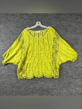 Kindred Lime Green Crochet Open Knit Boho Crop Top Size 2X Plus Size Peasant
